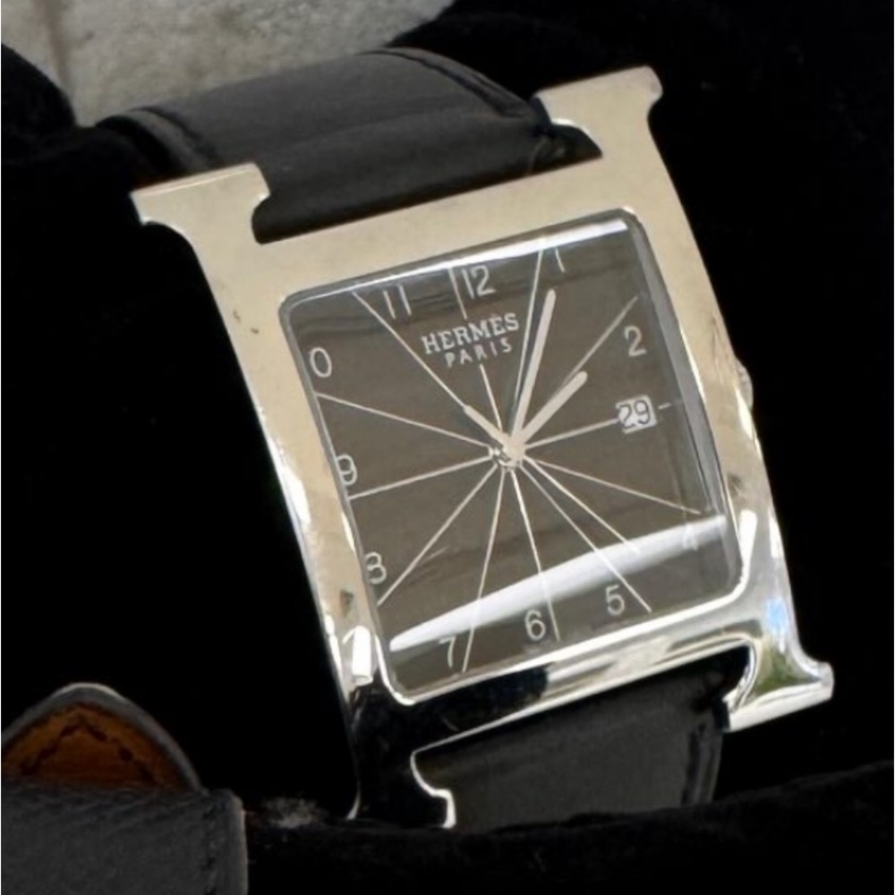 Hermes Black and Silver Watch with black Dial